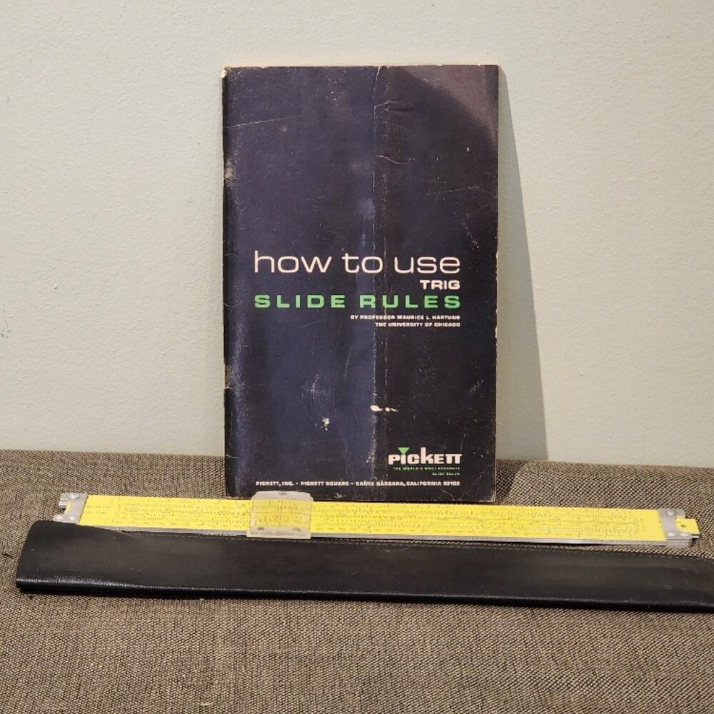 Vintage Pickett N902-ES Simplex Trig Slide Rule with slip case and manual
